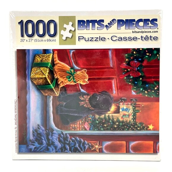 Bits & Pieces 1000 Piece Puzzle Christmas Surprise Holiday Dog Cat Scene Age 14+ - Picture 2 of 9